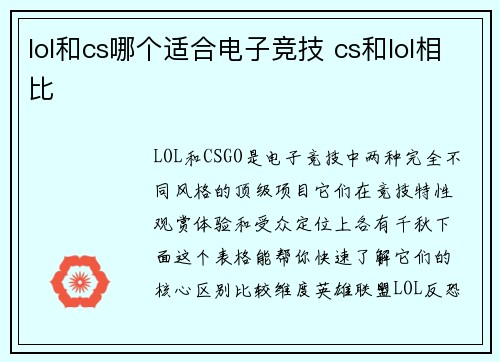 lol和cs哪个适合电子竞技 cs和lol相比